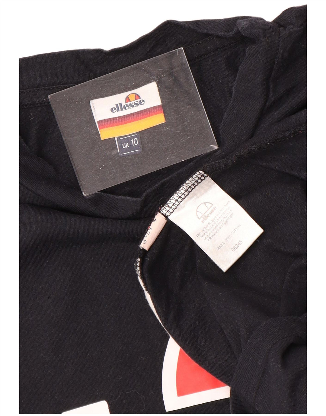 ELLESSE T-shirt grafica da donna Top UK 10 Small Cotone color block nero
