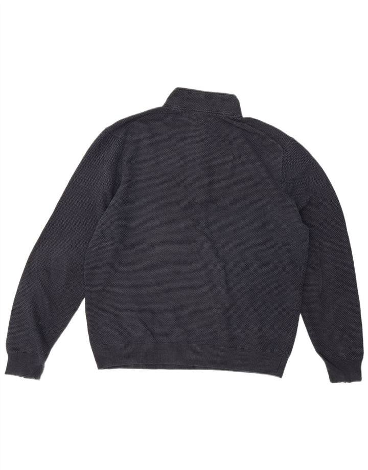 Massimo Dutti Mens Button Neck Jumper Sweater 2XL Navy Blue Cotton