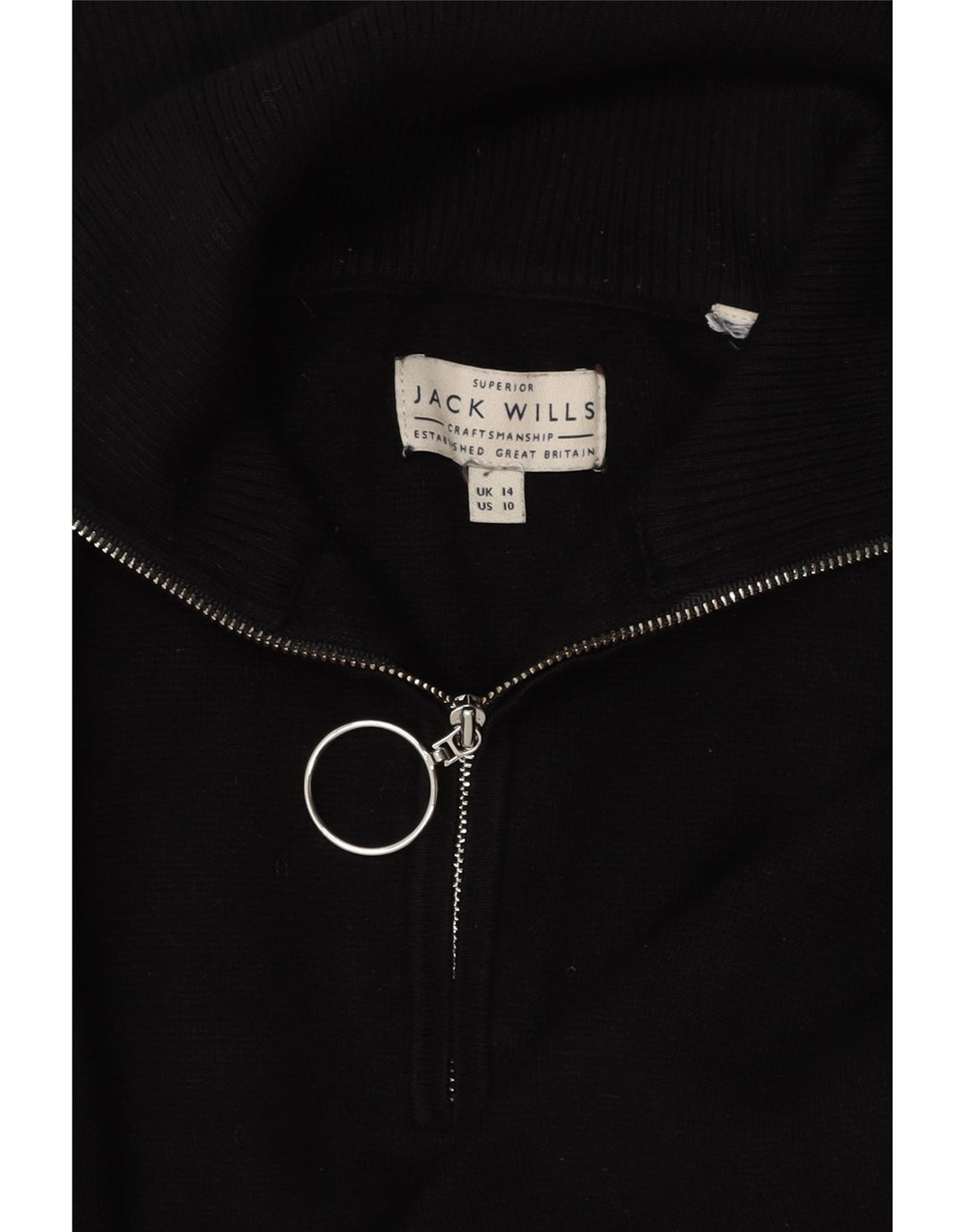 JACK WILLS Maglione oversize da donna con collo e zip UK 14 Large Nero