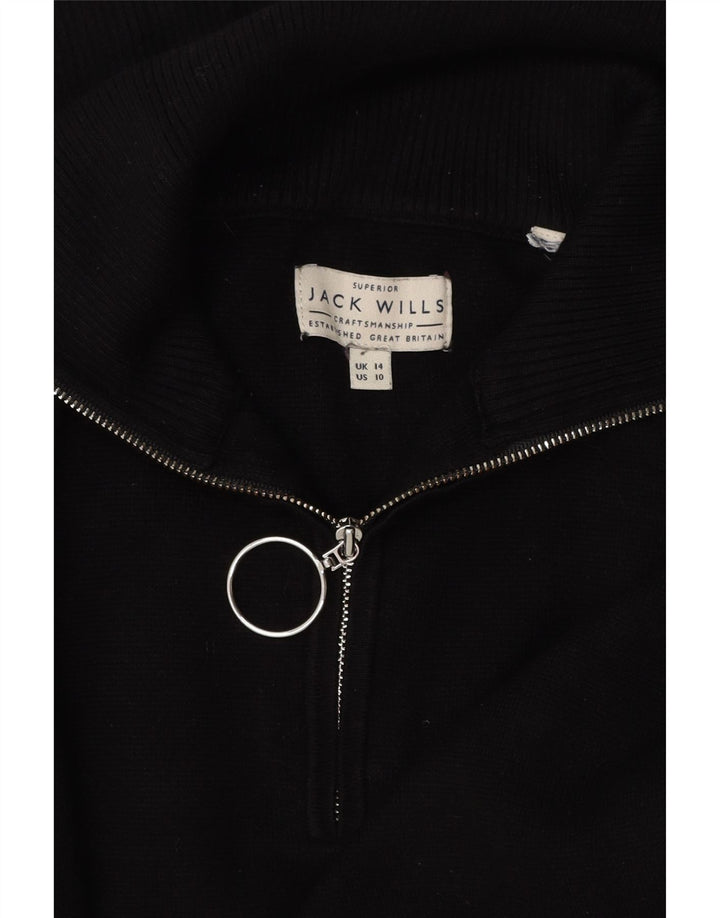 JACK WILLS Maglione oversize da donna con collo e zip UK 14 Large Nero