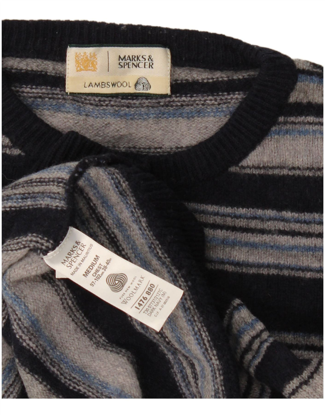 Maglione maglione girocollo da uomo Marks & Spencer a righe blu navy medie