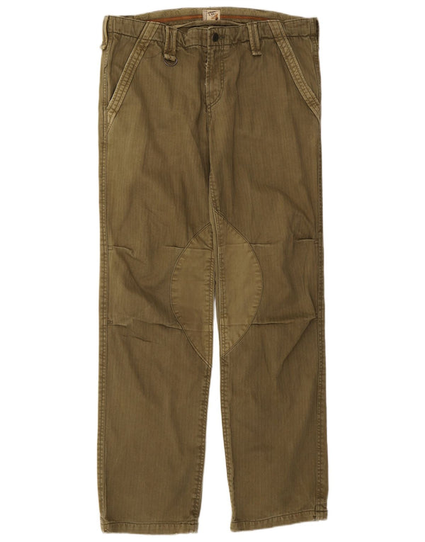 Vintage Mens Straight Chino Trousers IT 54 2XL W38 L33 Khaki Herringbone