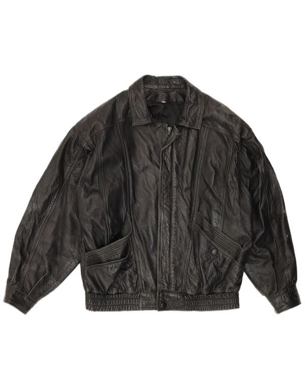 Giubbotto bomber in pelle da uomo vintage IT 48 in pelle nera media