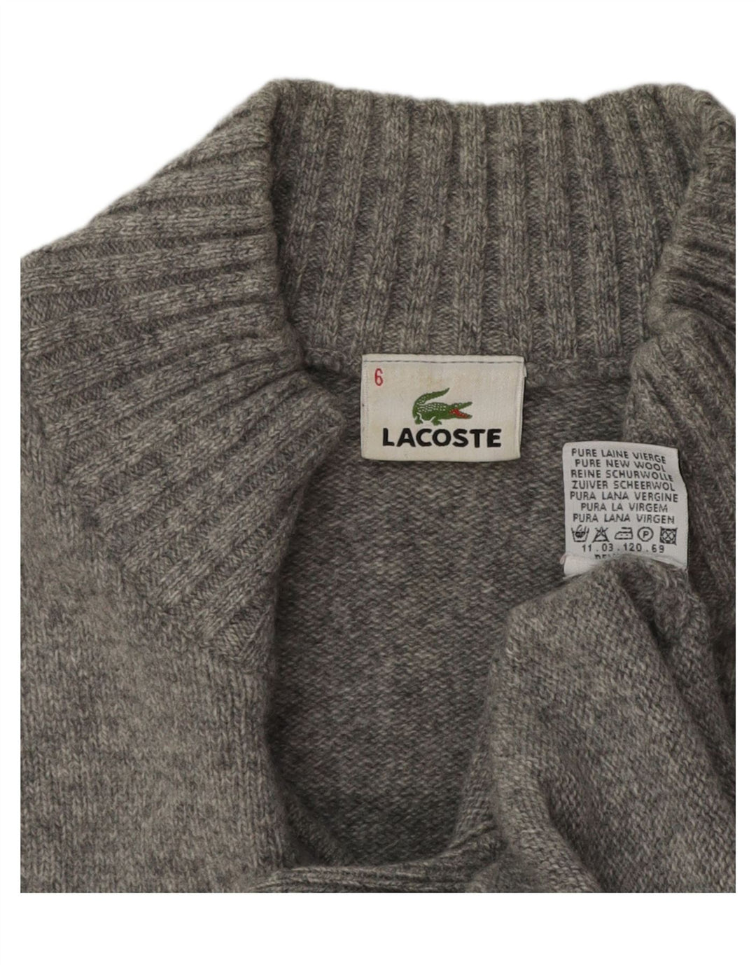Maglione da uomo con zip e collo Lacoste taglia 6 XL in lana vergine screziata grigia