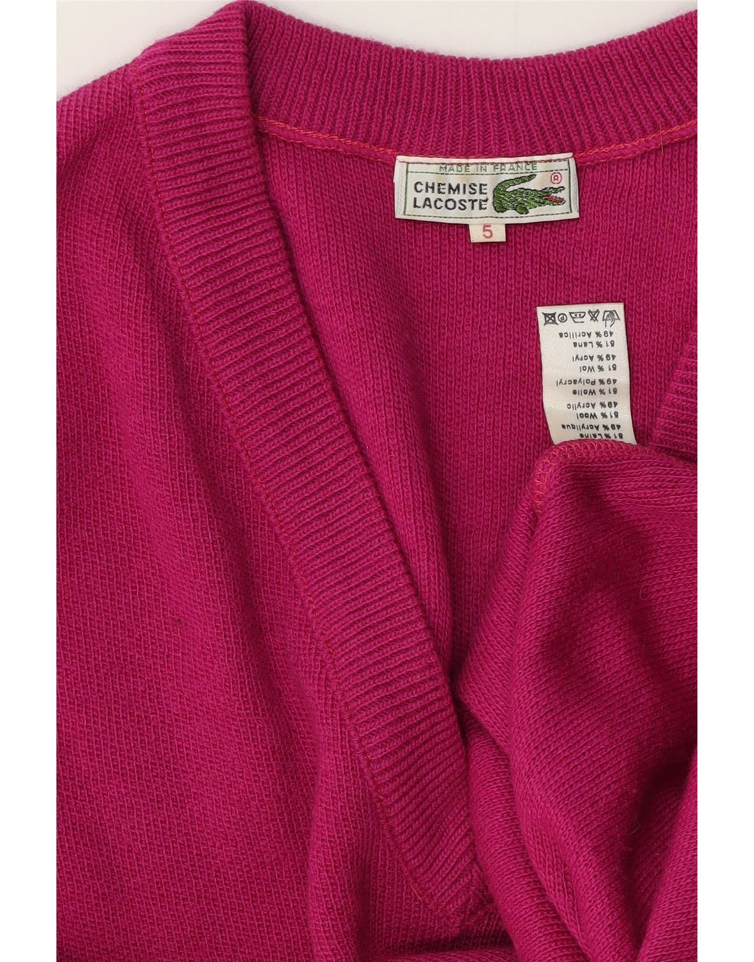 LACOSTE Maglione da uomo con scollo a V taglia 5 grande in lana rosa