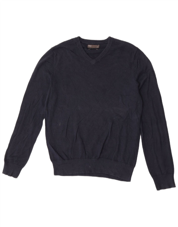 Maglione da uomo con scollo a V Marks & Spencer in cotone blu navy medio
