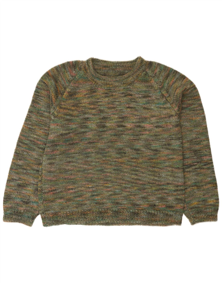 Maglione vintage da uomo girocollo verde medio screziato