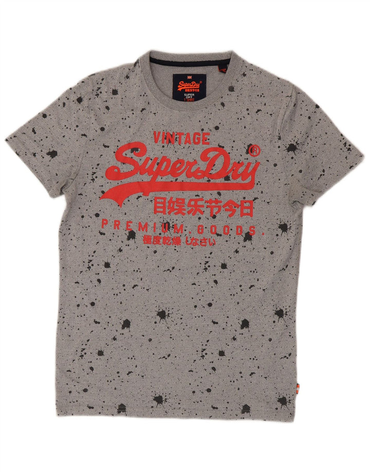 T-shirt grafica da uomo Superdry Top in cotone chiazzato grigio piccolo