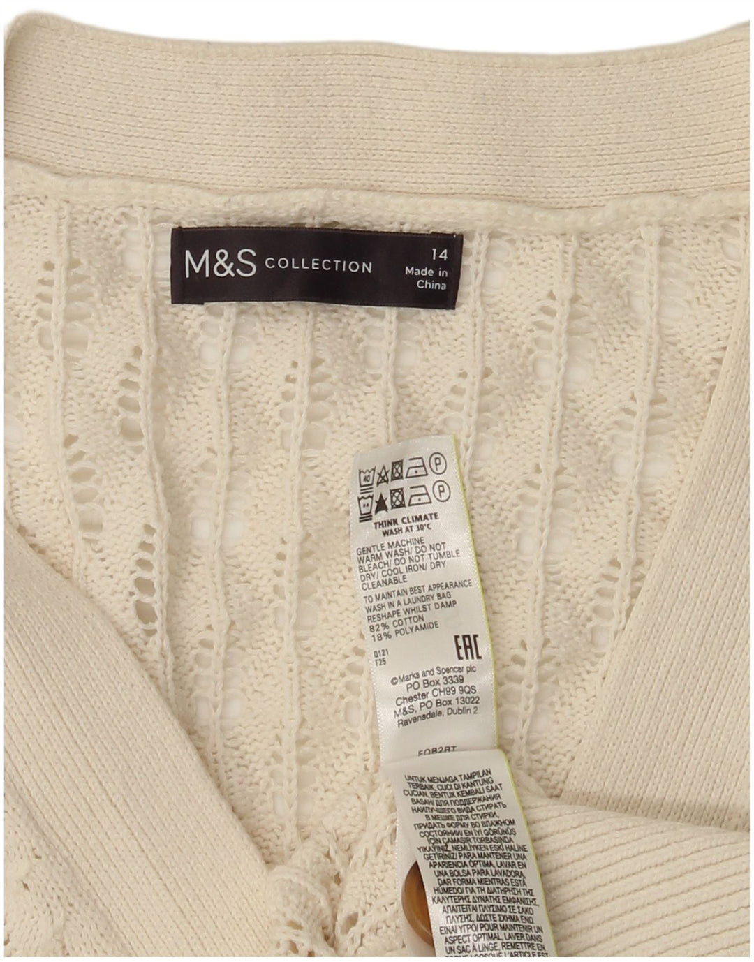 Maglione cardigan da donna Marks & Spencer UK 14 grande cotone bianco