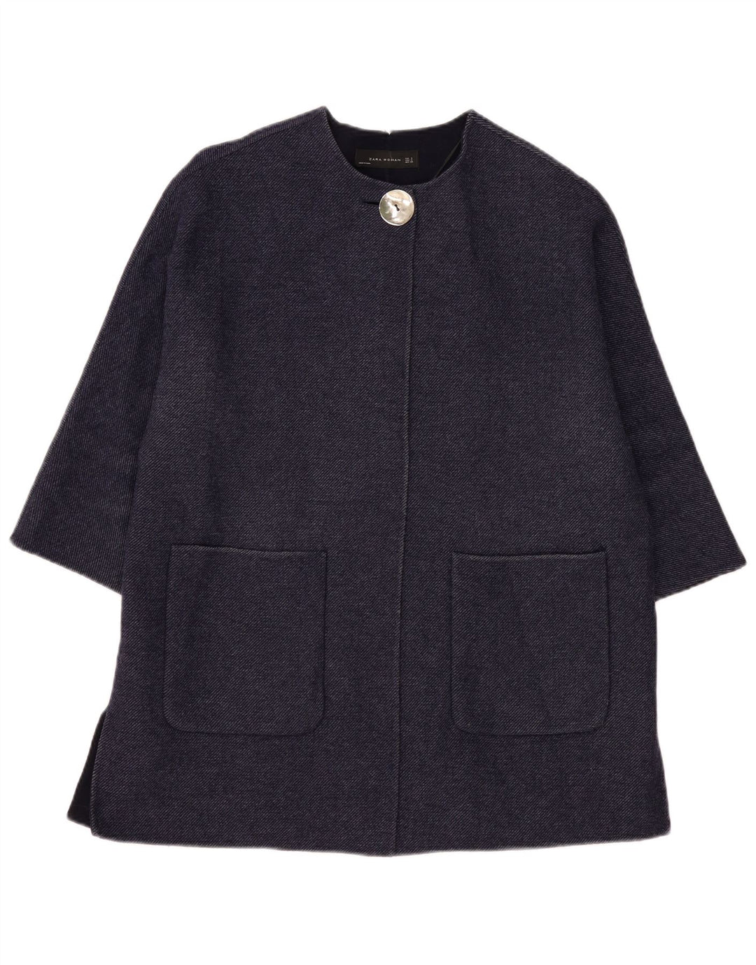 Cappotto ZARA da donna oversize con maniche a 3/4 UK 10 piccolo in lana blu navy