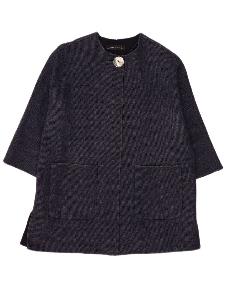 Cappotto ZARA da donna oversize con maniche a 3/4 UK 10 piccolo in lana blu navy