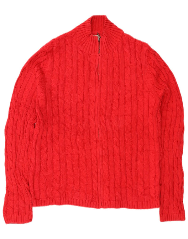 Maglione cardigan con zip intera da donna L.L.Bean UK 14 cotone rosso medio