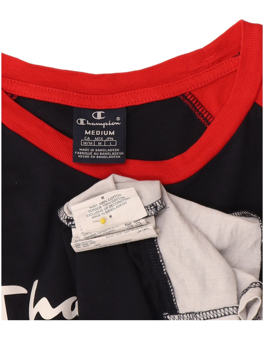 T-shirt grafica da uomo Champion Top in cotone color block medio blu navy