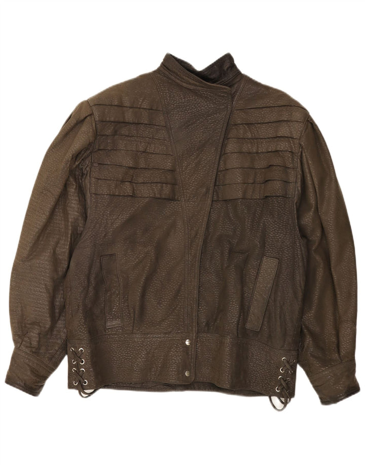 Giacca in pelle vintage da donna UK 20 2XL Pelle marrone