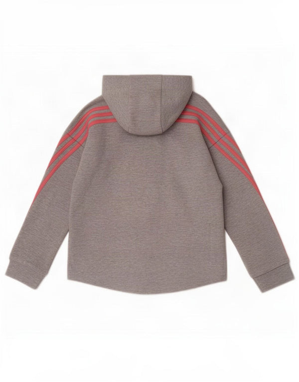 Felpa con cappuccio e zip per ragazze Adidas 9-10 anni in cotone grigio screziato