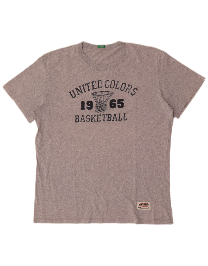 T-shirt grafica da uomo Benetton Top grande grigio chiazzato