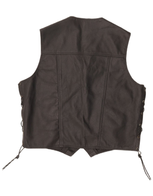Gilet in pelle con grafica Motorstyle da donna vintage UK 24 4XL Nero