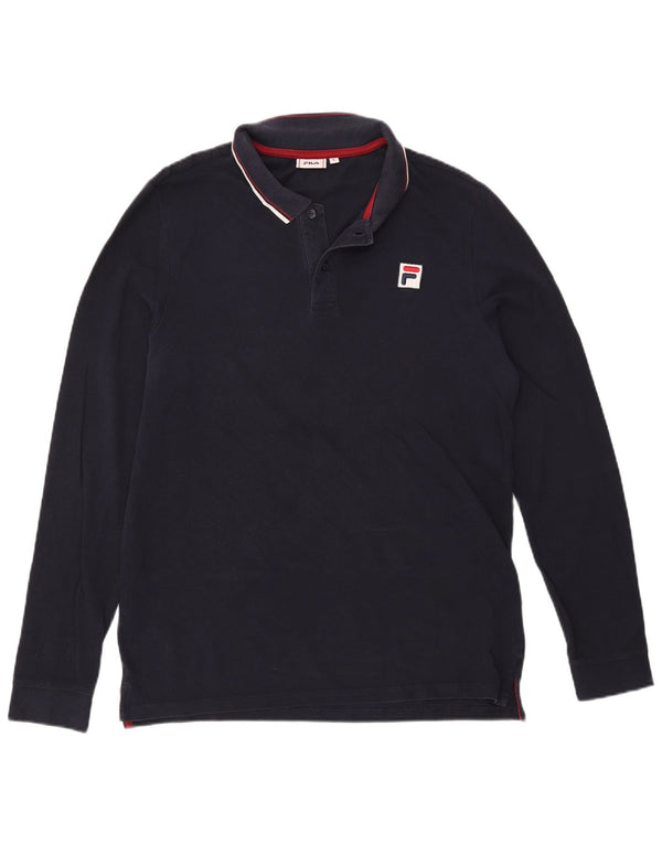 Polo da uomo a maniche lunghe Fila Large in cotone blu navy