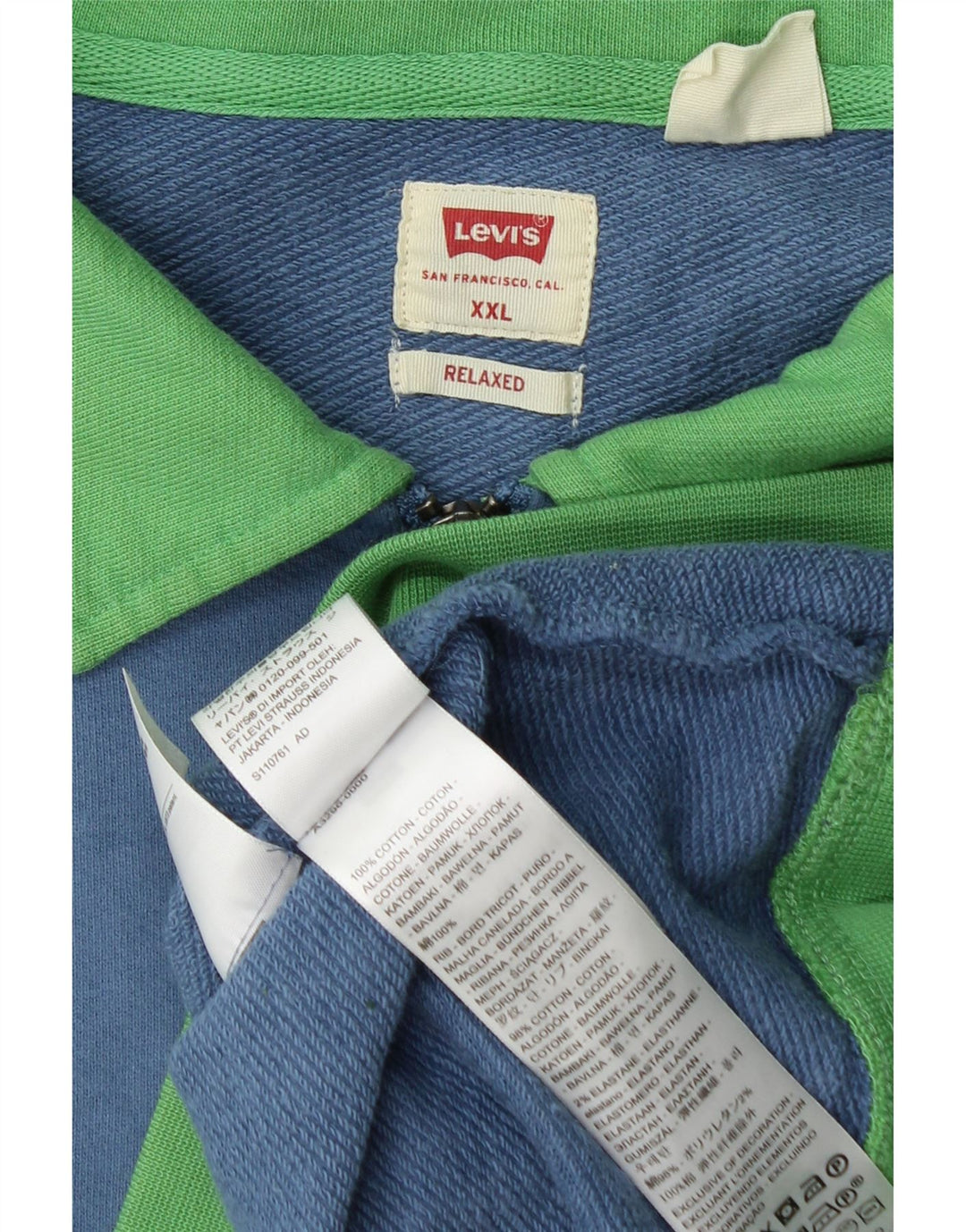 LEVI'S Felpa da uomo rilassata con collo a polo, maglione 2XL blu a blocchi di colore