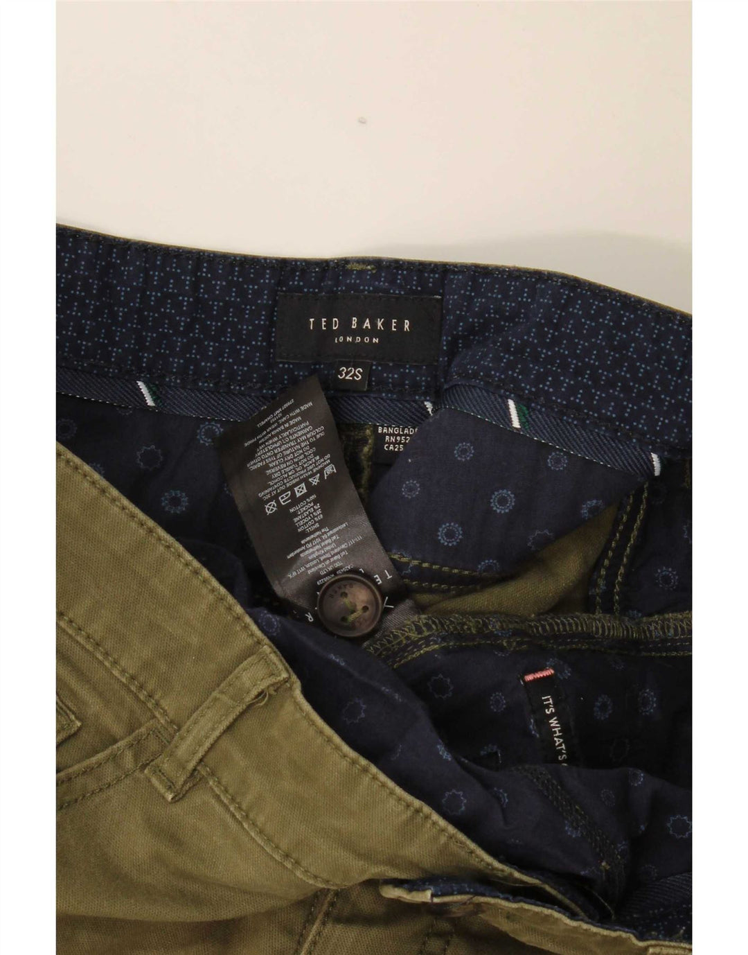 Pantaloni casual slim da uomo Ted Baker W32 L29 cotone kaki