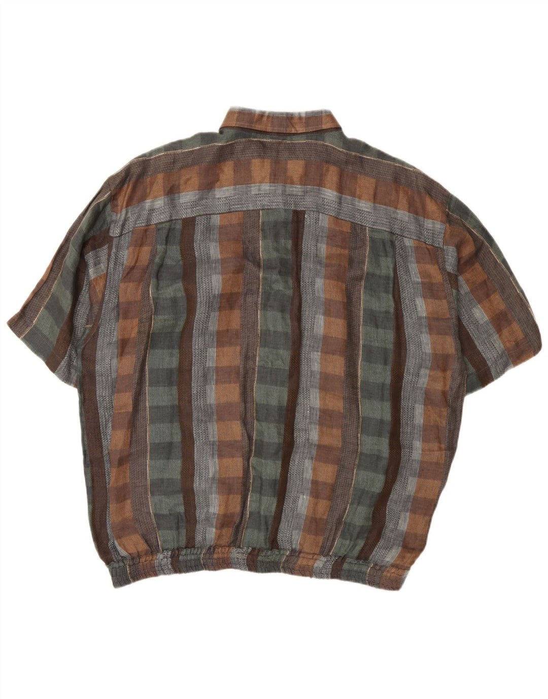 Camicia pullover a maniche corte da uomo vintage XL in lino a quadri multicolore
