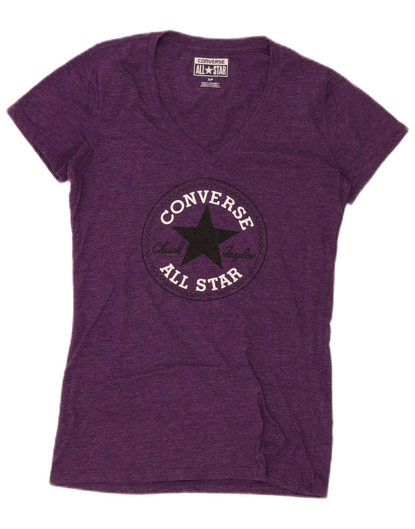 T-shirt grafica da donna Converse Top UK 10 piccolo cotone chiazzato viola