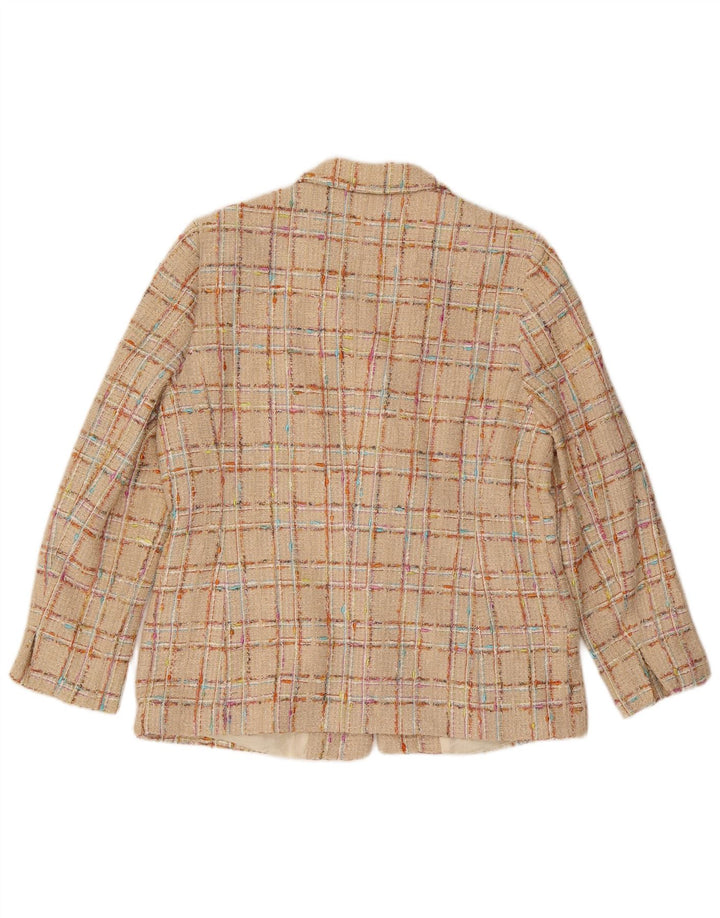 Giacca blazer a 6 bottoni da donna Elegance UK 18 XL Cotone a quadri beige