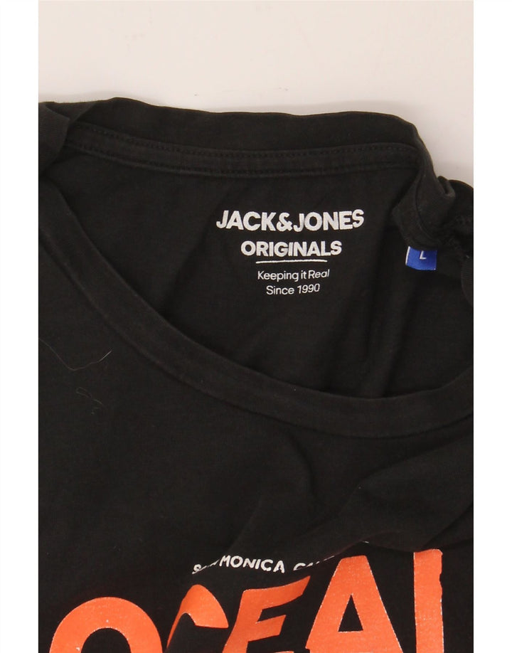 JACK & JONES Mens Graphic T-Shirt Top Large Black Cotton Vintage Jack & Jones and Second-Hand Jack & Jones from Messina Hembry 