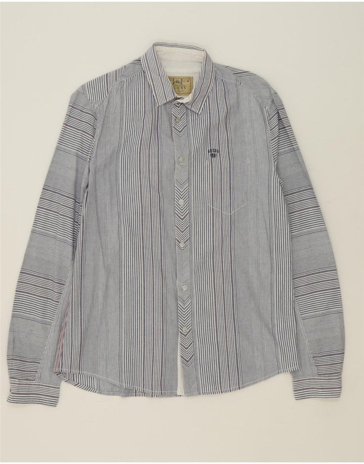 GUESS Mens Shirt Medium Blue Striped Cotton Vintage Guess and Second-Hand Guess from Messina Hembry 