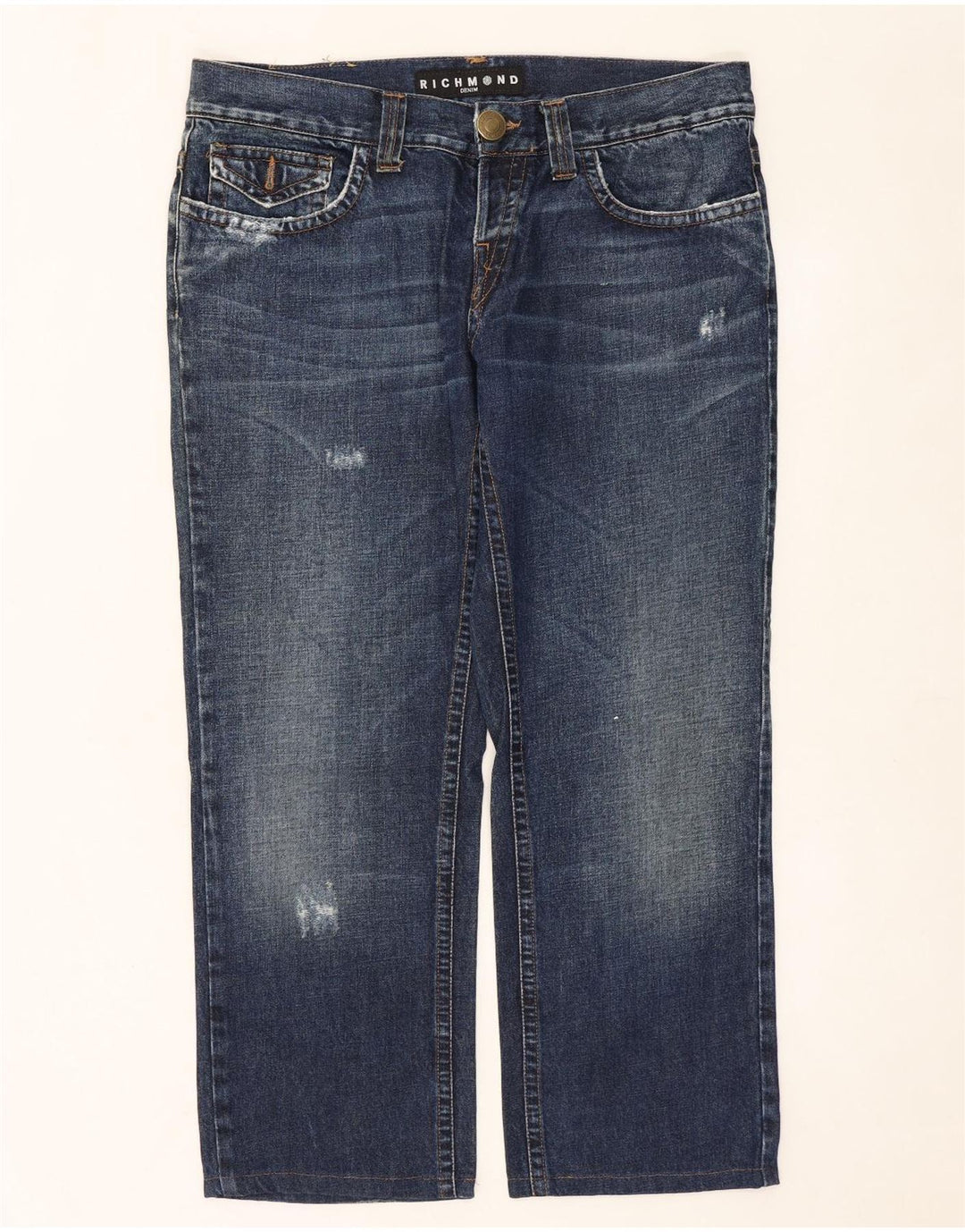 RICHMOND Jeans dritti invecchiati da donna W36 L27 cotone blu navy
