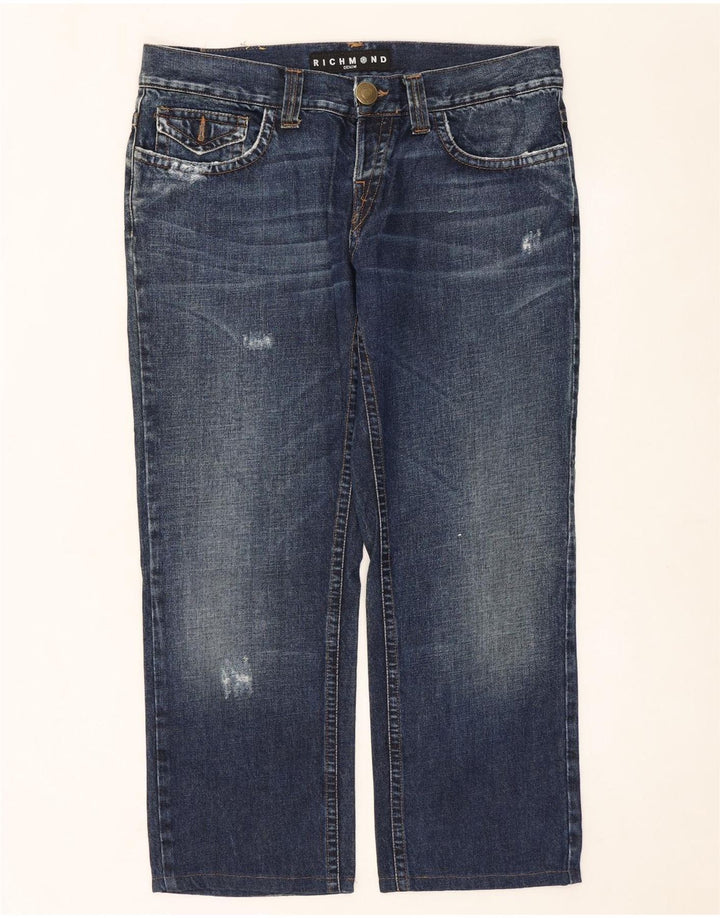 RICHMOND Jeans dritti invecchiati da donna W36 L27 cotone blu navy
