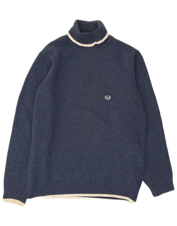 Sergio Tacchini Mens Roll Neck Jumper Sweater Large Navy Blue Wool