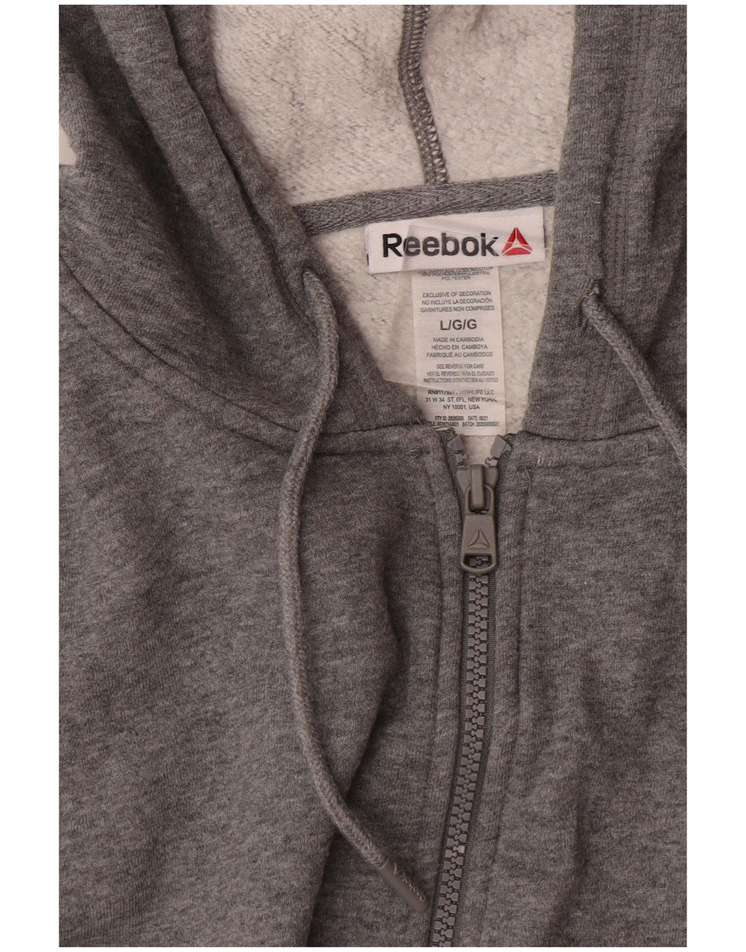Maglione con cappuccio e zip da uomo Reebok grande in cotone grigio