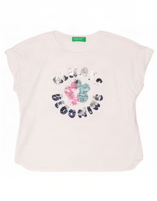 T-shirt grafica per bambina Benetton Top 6-7 anni piccola in cotone bianco
