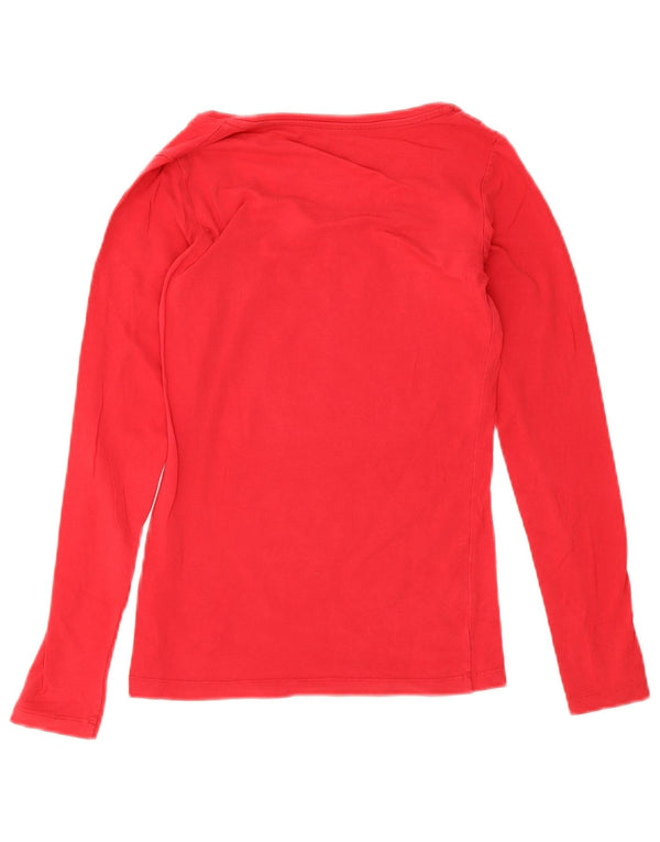 Guess Womens Graphic Top Long Sleeve UK 6 XS Red Cotton
