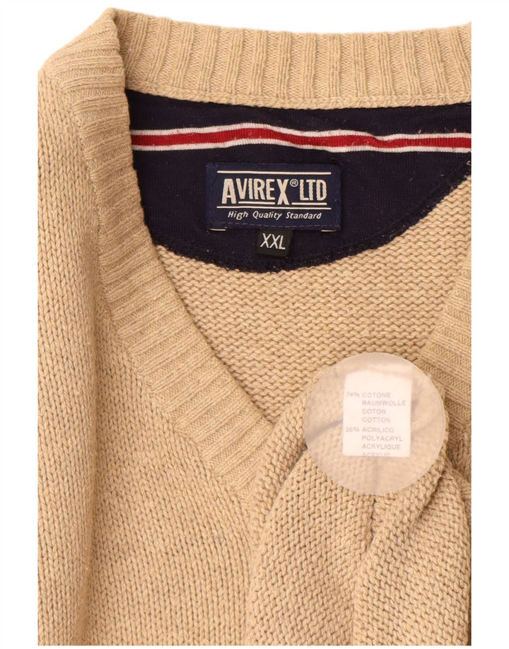 Maglione da uomo con scollo a V Avirex 2XL cotone beige