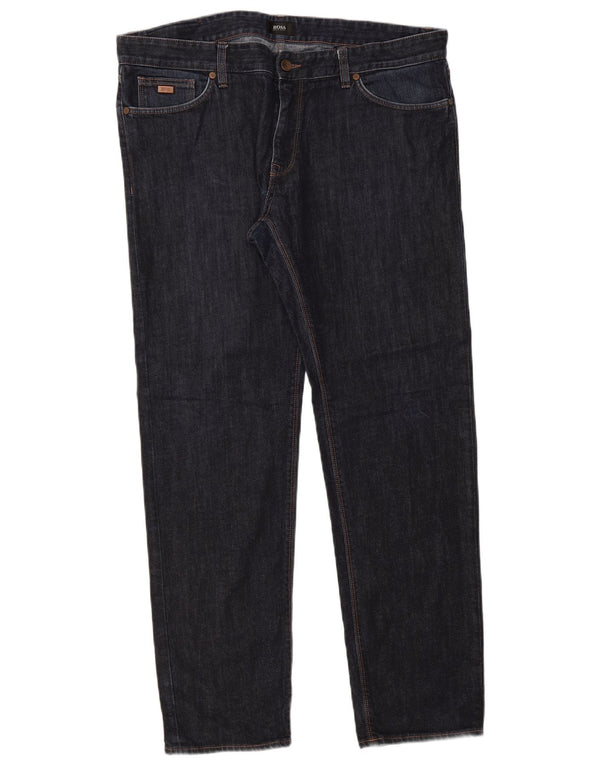Jeans dritti da uomo Hugo Boss W38 L32 cotone blu navy