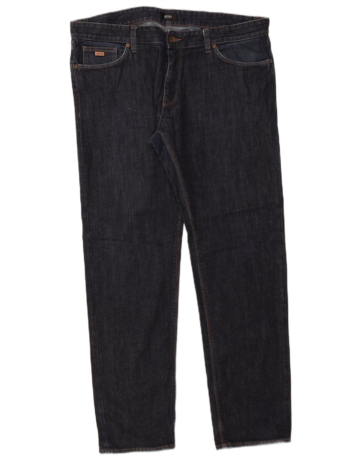 Jeans dritti da uomo Hugo Boss W38 L32 cotone blu navy