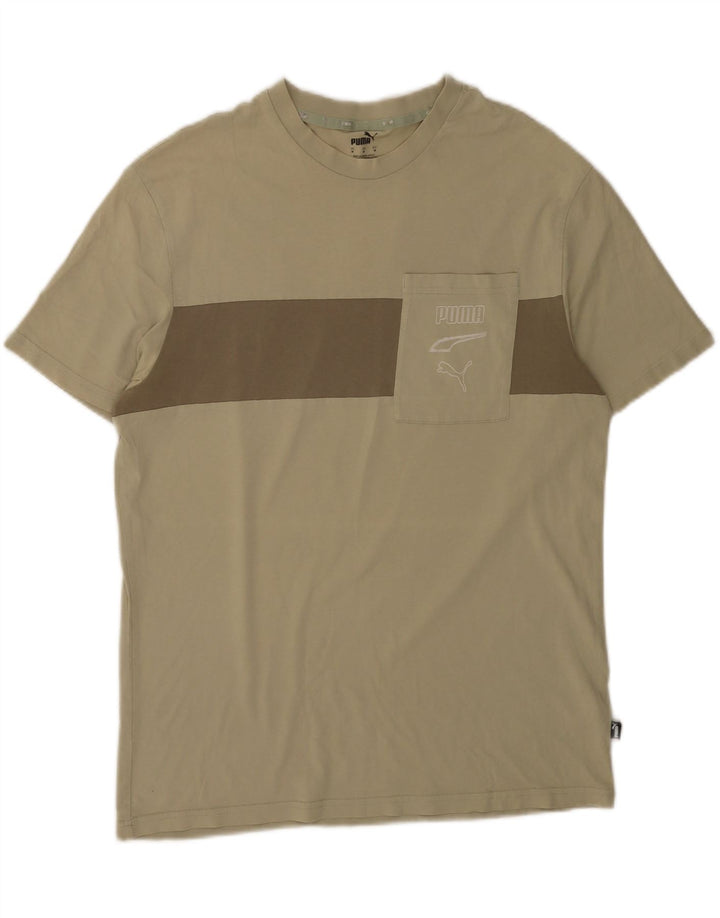T-shirt grafica da uomo Puma Top in cotone color block medio kaki