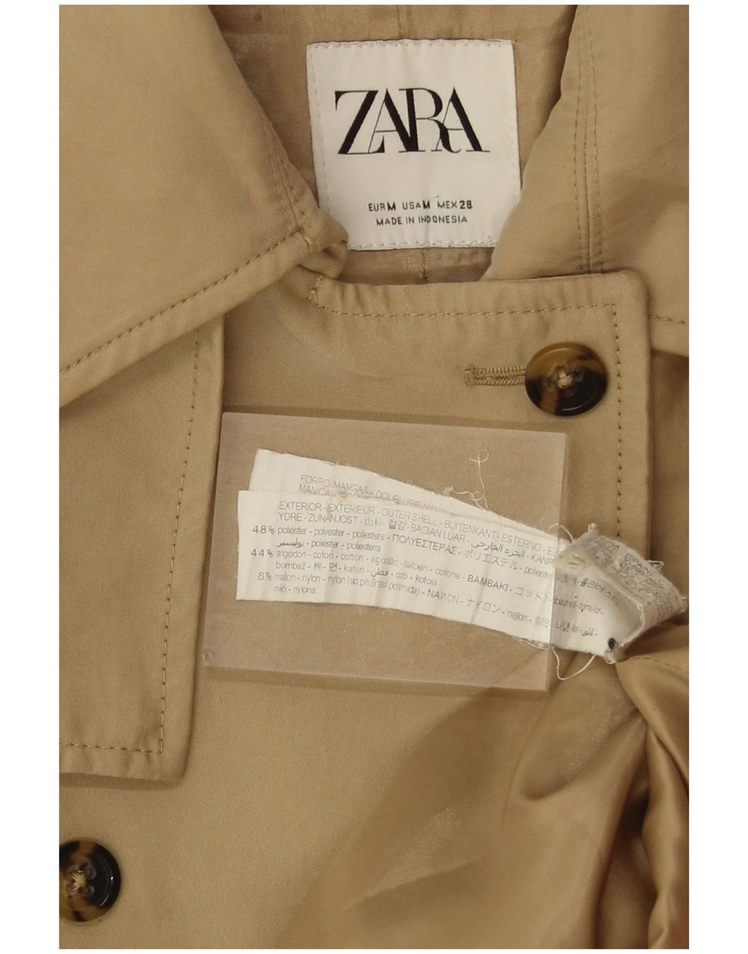 Trench da donna Zara UK 14 Poliestere beige medio