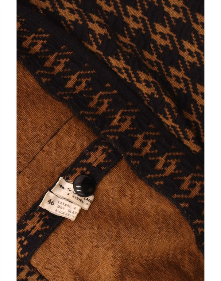 Maglione cardigan da donna vintage IT 46 grande lana pied de poule marrone