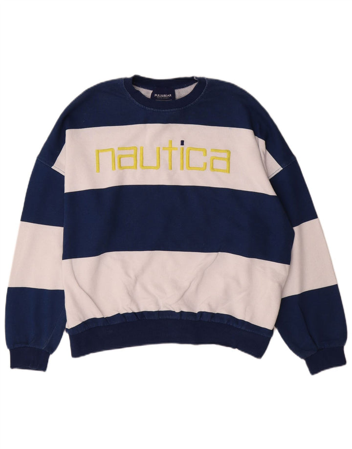 NAUTICA Donna Felpa Oversize Maglione UK 10 Small Blu Navy a Righe