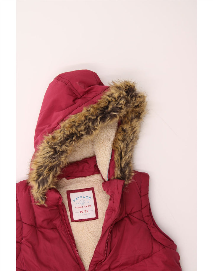 FAT FACE Boys Hooded Padded Gilet 10-11 Years Red Polyester Vintage Fat Face and Second-Hand Fat Face from Messina Hembry 