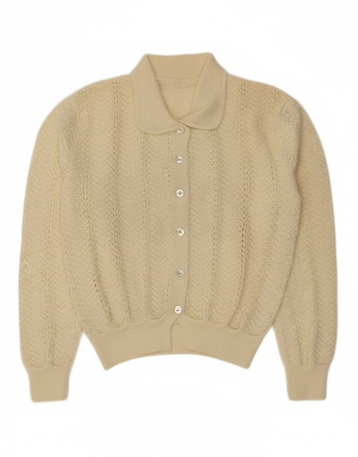 Maglione cardigan corto da donna vintage UK 10 piccolo bianco sporco