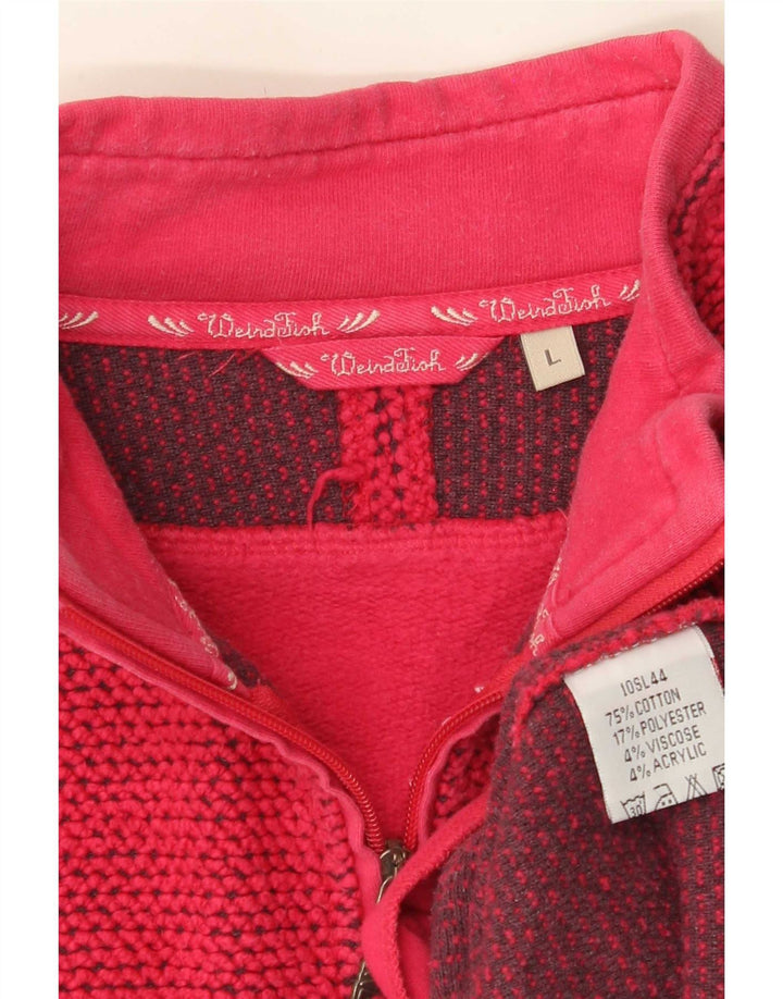 Felpa con collo con zip grafica da donna Weird Fish Maglione UK 16 Large Rosa