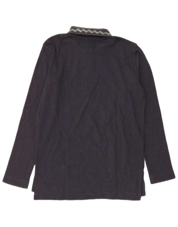 Diadora Womens Long Sleeve Polo Shirt UK 10 Small Navy Blue Cotton