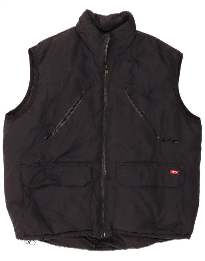 Gilet imbottito con cappuccio da uomo Levi's UK 40 Large Nero in poliammide