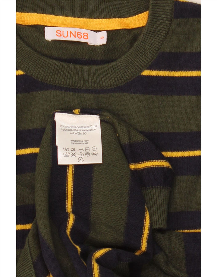 Maglione girocollo da uomo Sun68 in lana a righe piccole verdi