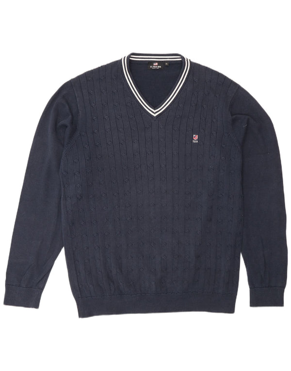 Polo Assn. Maglione da uomo con scollo a V XL in cotone blu navy