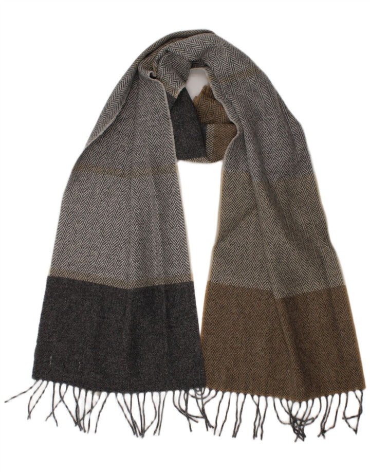 FOXFORD Mens Rectangle Scarf One Size Grey Herringbone Lambswool Classic
